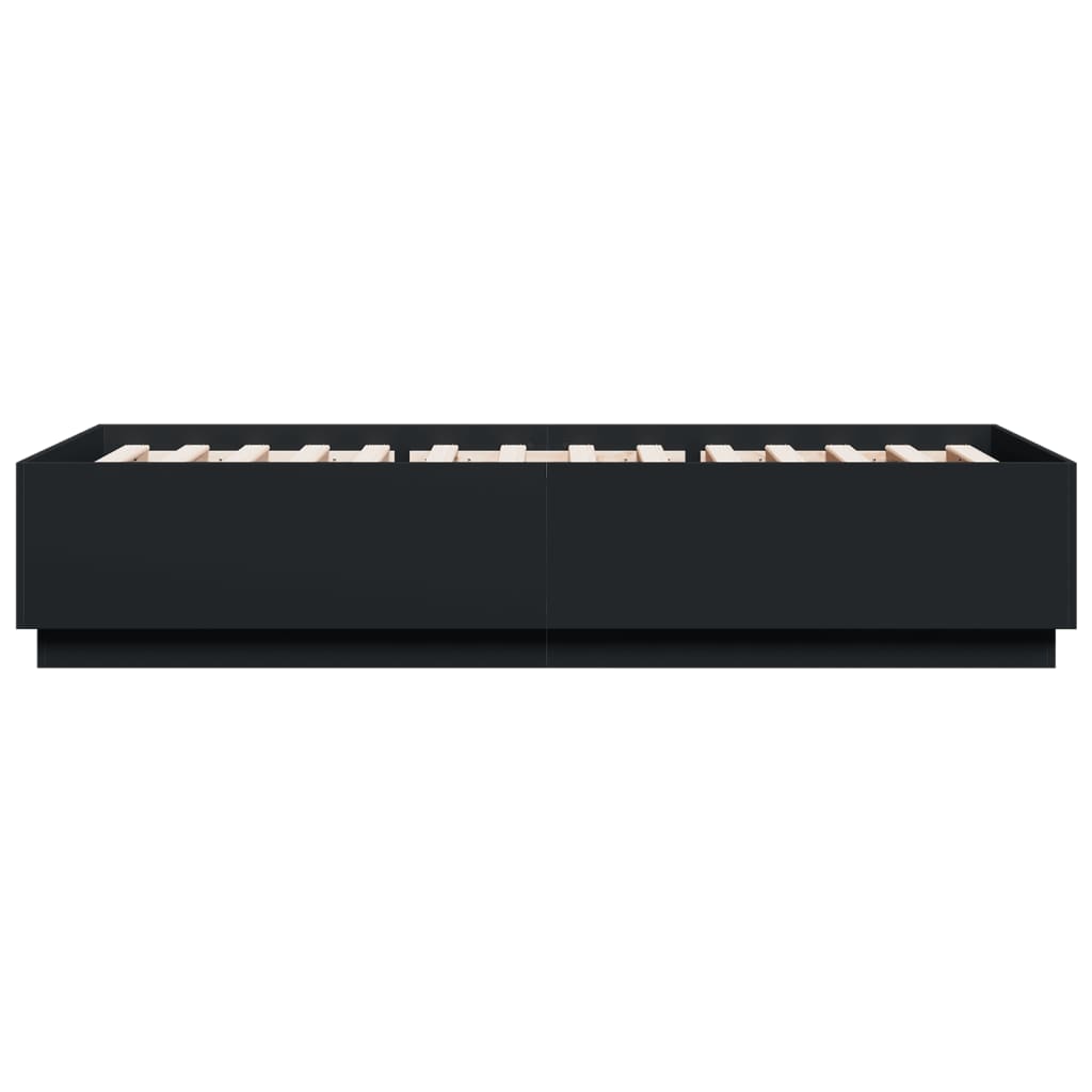vidaXL Cadru de pat cu lumini LED, negru, 90x200 cm, lemn prelucrat
