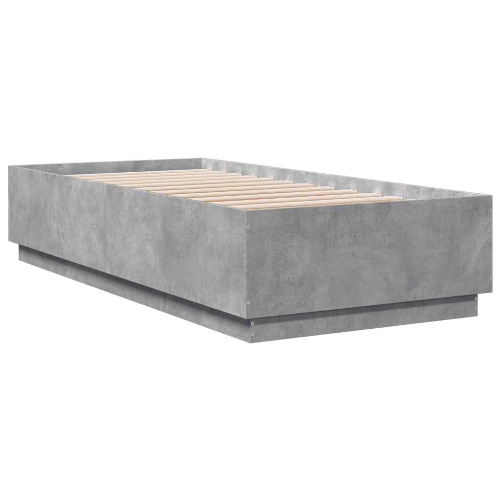 vidaXL Cadru de pat cu lumini LED, gri beton, 90x200 cm lemn prelucrat
