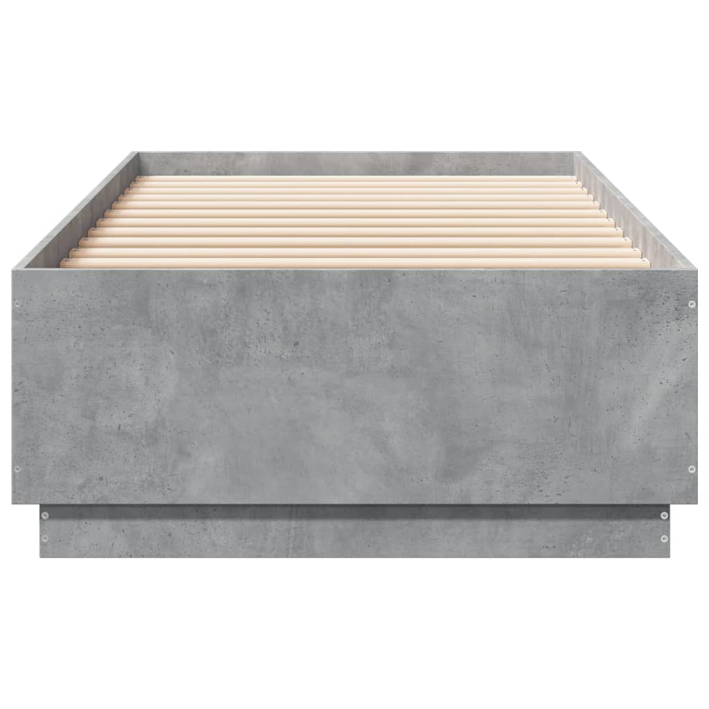 vidaXL Cadru de pat cu lumini LED, gri beton, 90x200 cm lemn prelucrat