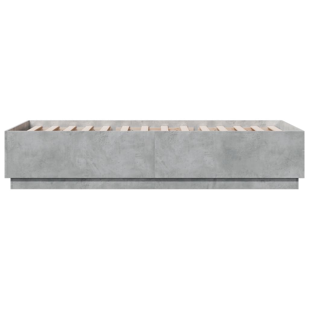vidaXL Cadru de pat cu lumini LED, gri beton, 90x200 cm lemn prelucrat