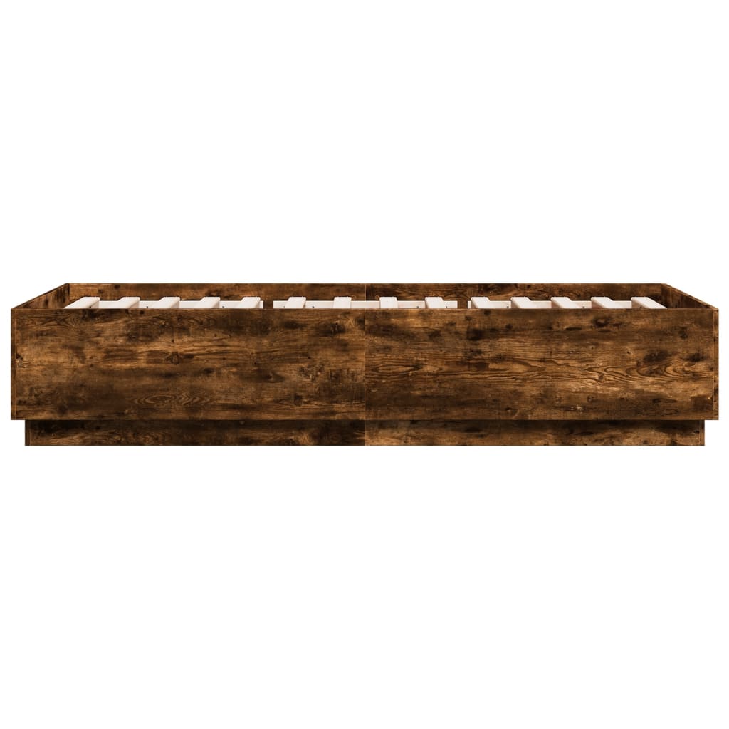 vidaXL Cadru de pat cu LED, stejar fumuriu, 90x200 cm, lemn prelucrat vidaXL Cadru de pat cu LED, stejar fumuriu, 90x200 cm, lemn prelucrat