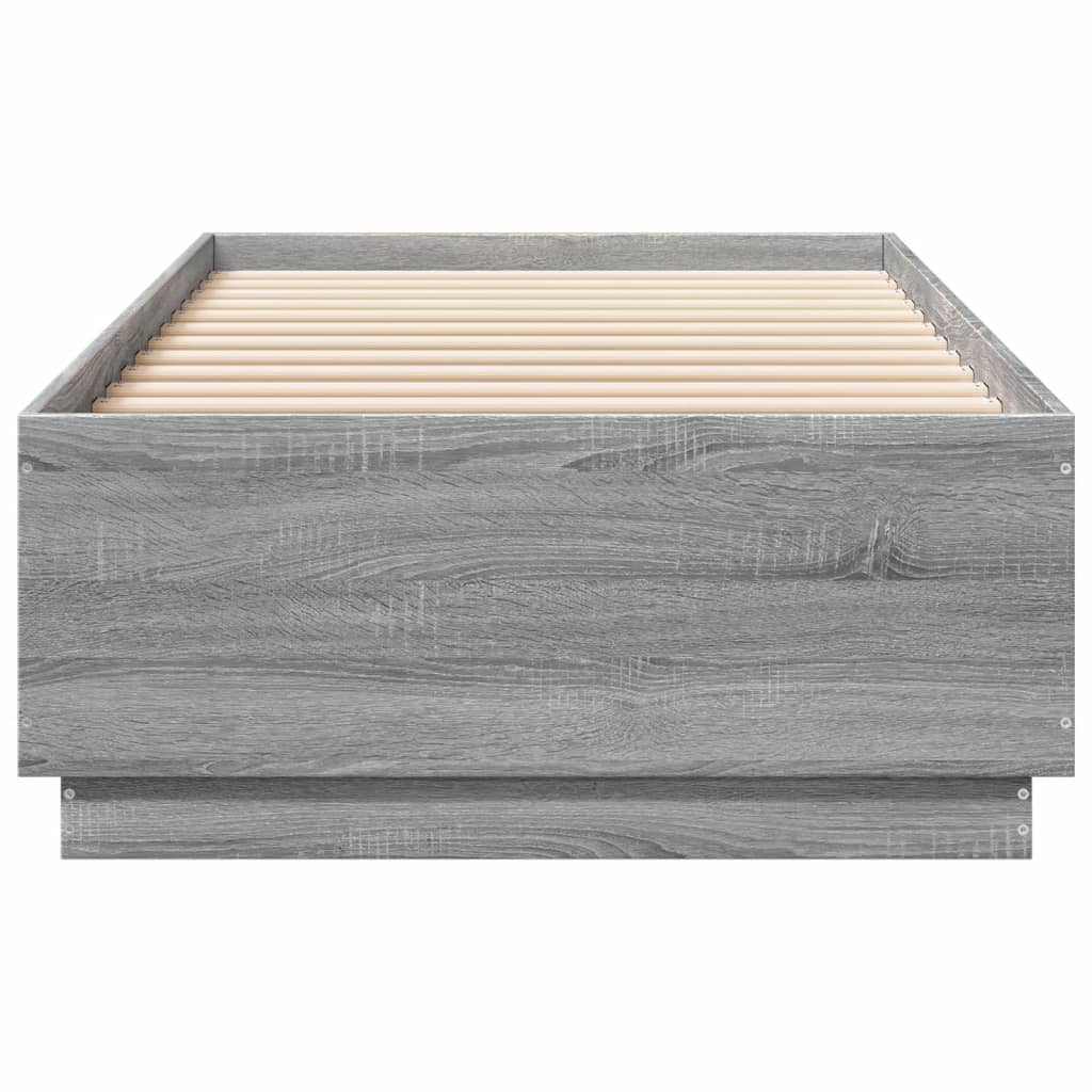 vidaXL Cadru de pat cu lumini LED gri sonoma 90x200 cm, lemn prelucrat vidaXL Cadru de pat cu lumini LED gri sonoma 90x200 cm, lemn prelucrat