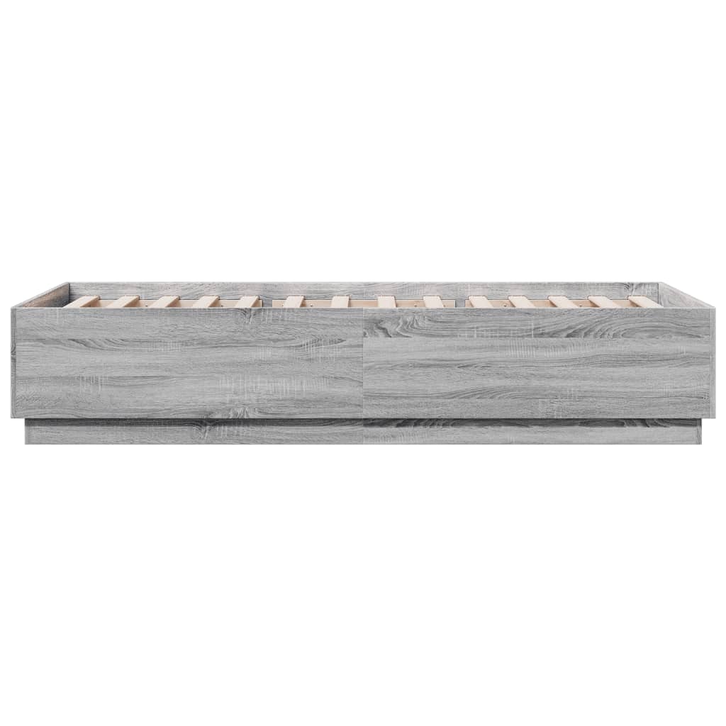 vidaXL Cadru de pat cu lumini LED gri sonoma 90x200 cm, lemn prelucrat vidaXL Cadru de pat cu lumini LED gri sonoma 90x200 cm, lemn prelucrat