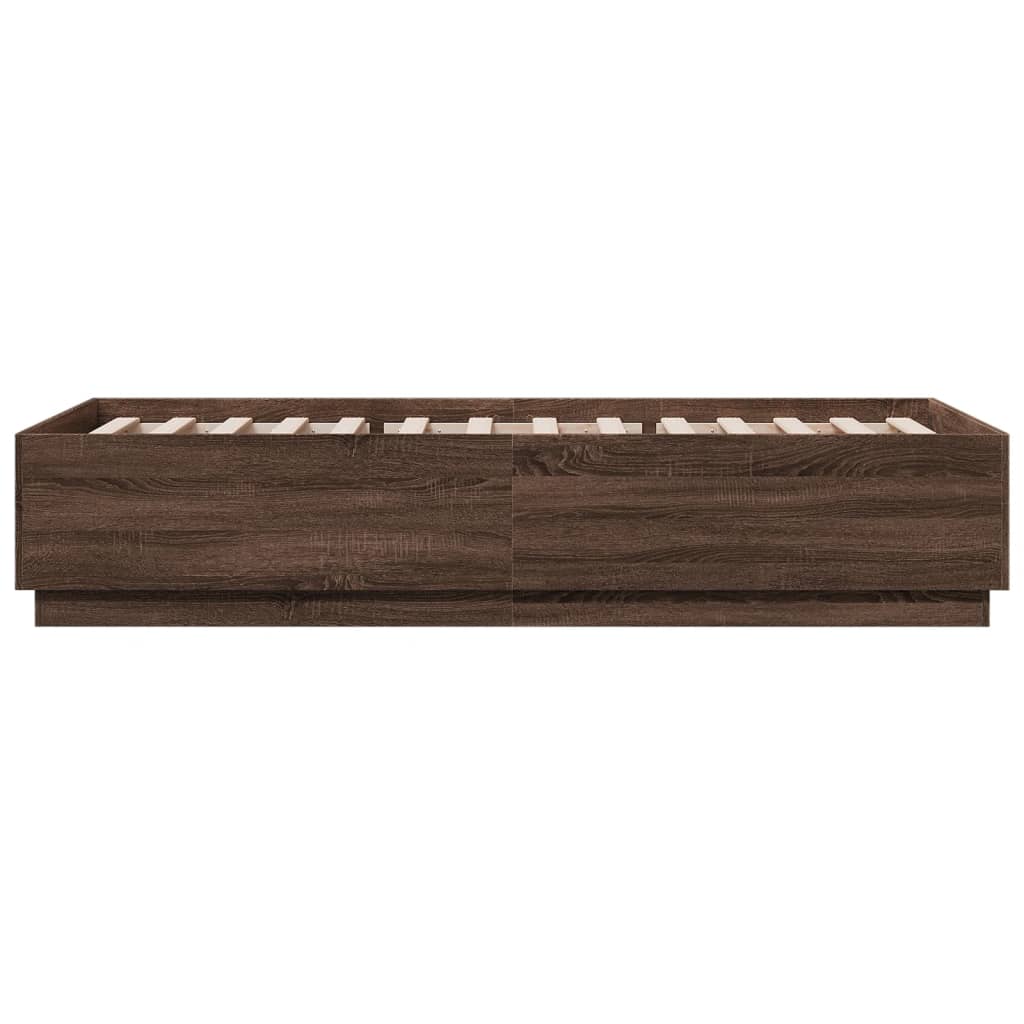 vidaXL Cadru de pat cu lumini LED stejar maro 90x200 cm lemn prelucrat vidaXL Cadru de pat cu lumini LED stejar maro 90x200 cm lemn prelucrat