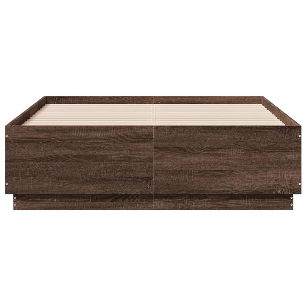 vidaXL Cadru de pat cu lumini LED stejar maro 140x190cm lemn prelucrat