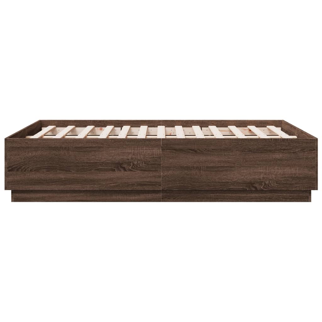vidaXL Cadru de pat cu lumini LED stejar maro 140x190cm lemn prelucrat