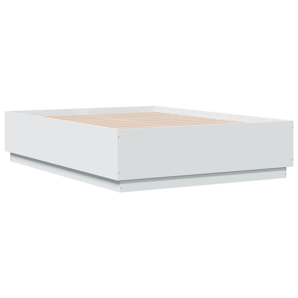 vidaXL Cadru de pat cu lumini LED, alb, 135x190 cm, lemn prelucrat vidaXL Cadru de pat cu lumini LED, alb, 135x190 cm, lemn prelucrat