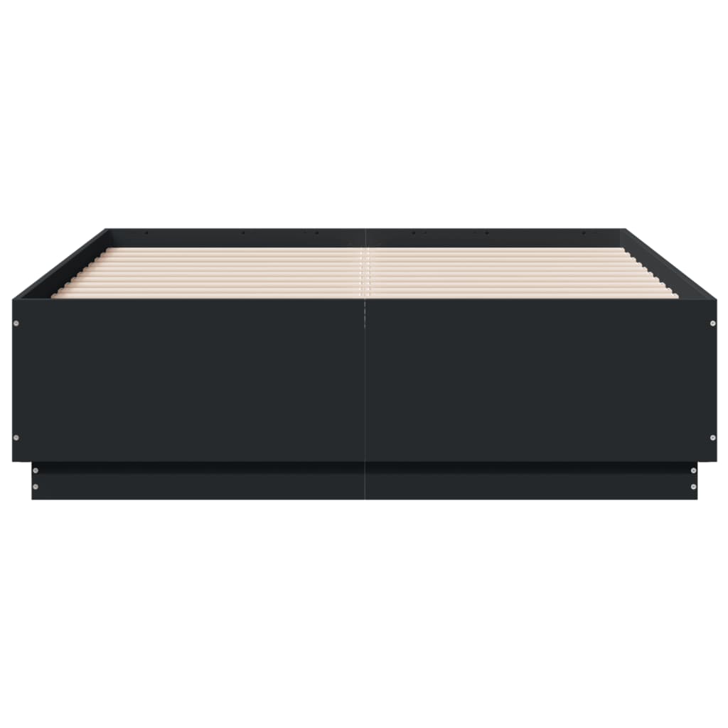vidaXL Cadru de pat cu lumini LED, negru, 135x190 cm, lemn prelucrat vidaXL Cadru de pat cu lumini LED, negru, 135x190 cm, lemn prelucrat