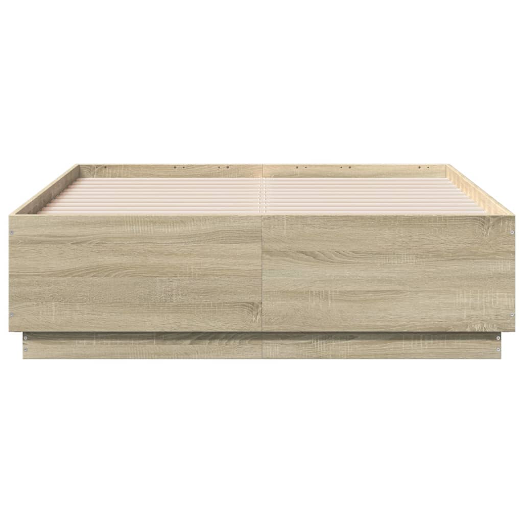 vidaXL Cadru de pat cu LED stejar sonoma 135x190 cm lemn prelucrat