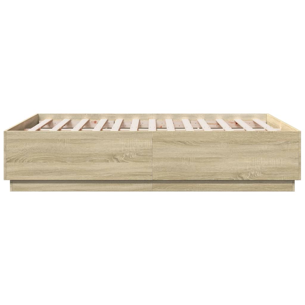 vidaXL Cadru de pat cu LED stejar sonoma 135x190 cm lemn prelucrat