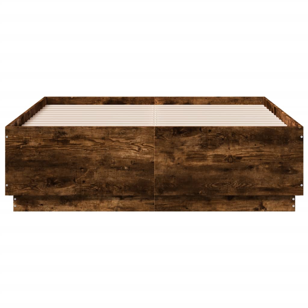 vidaXL Cadru de pat cu LED stejar fumuriu 135x190 cm lemn prelucrat
