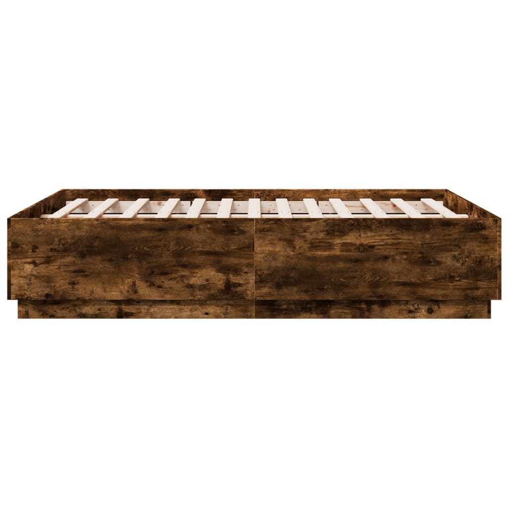 vidaXL Cadru de pat cu LED stejar fumuriu 135x190 cm lemn prelucrat