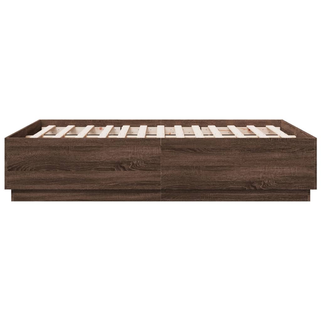 vidaXL Cadru de pat cu LED, stejar maro, 135x190 cm, lemn prelucrat vidaXL Cadru de pat cu LED, stejar maro, 135x190 cm, lemn prelucrat