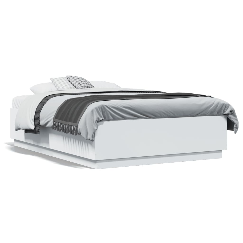 vidaXL Cadru de pat cu lumini LED, alb, 120x190 cm, lemn prelucrat vidaXL Cadru de pat cu lumini LED, alb, 120x190 cm, lemn prelucrat