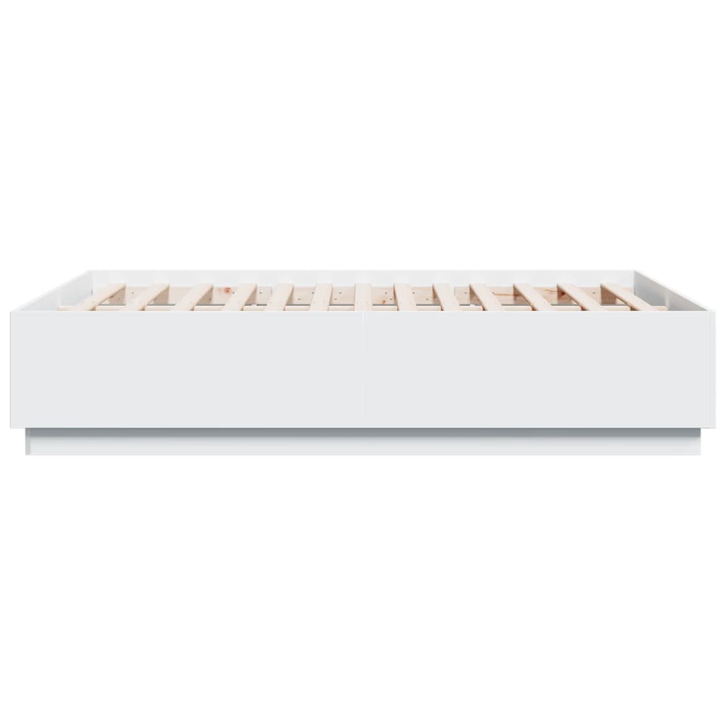 vidaXL Cadru de pat cu lumini LED, alb, 120x190 cm, lemn prelucrat vidaXL Cadru de pat cu lumini LED, alb, 120x190 cm, lemn prelucrat