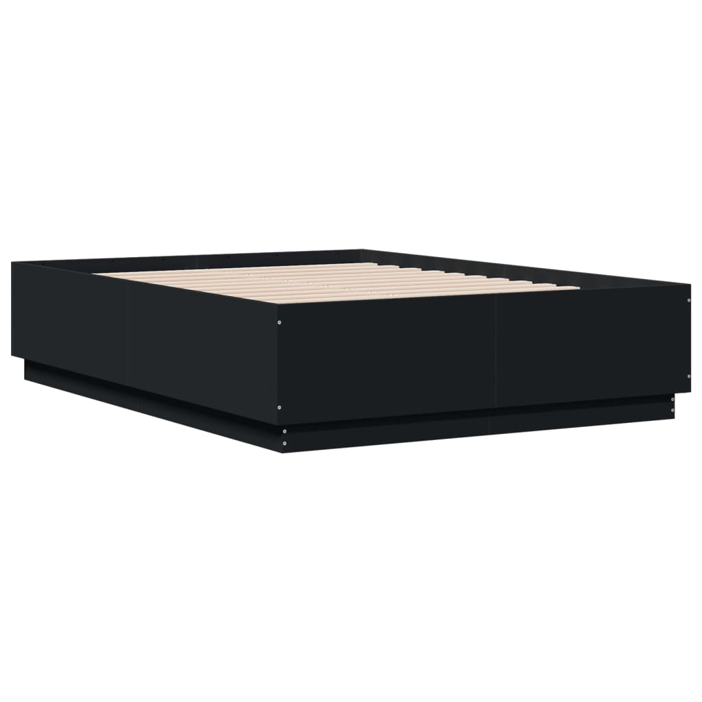 vidaXL Cadru de pat cu lumini LED, negru, 120x190 cm, lemn prelucrat vidaXL Cadru de pat cu lumini LED, negru, 120x190 cm, lemn prelucrat