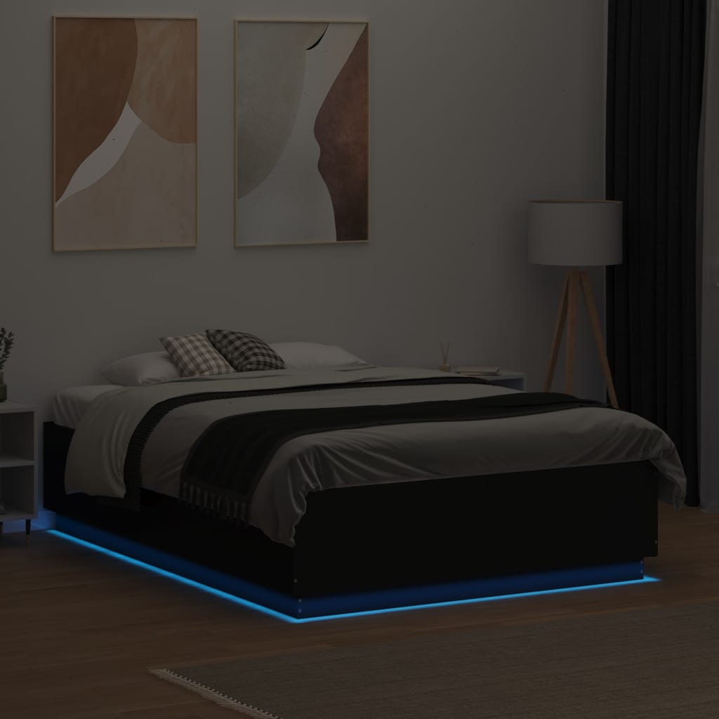 vidaXL Cadru de pat cu lumini LED, negru, 120x190 cm, lemn prelucrat vidaXL Cadru de pat cu lumini LED, negru, 120x190 cm, lemn prelucrat