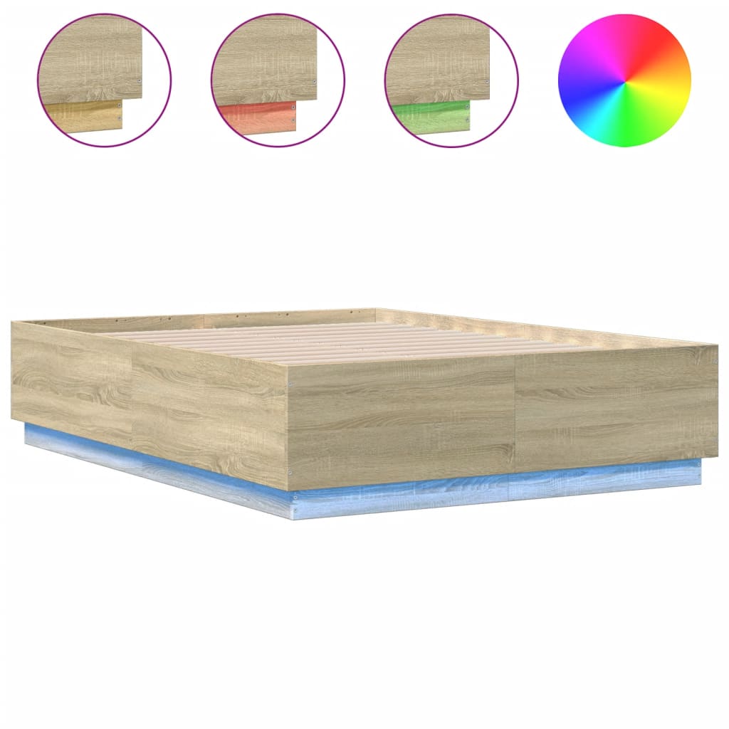 vidaXL Cadru de pat cu LED stejar sonoma 120x190 cm lemn prelucrat