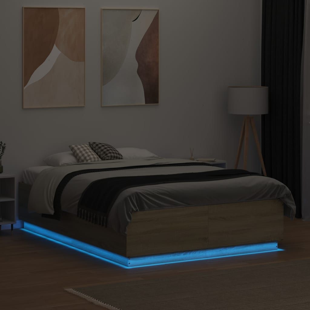 vidaXL Cadru de pat cu LED stejar sonoma 120x190 cm lemn prelucrat