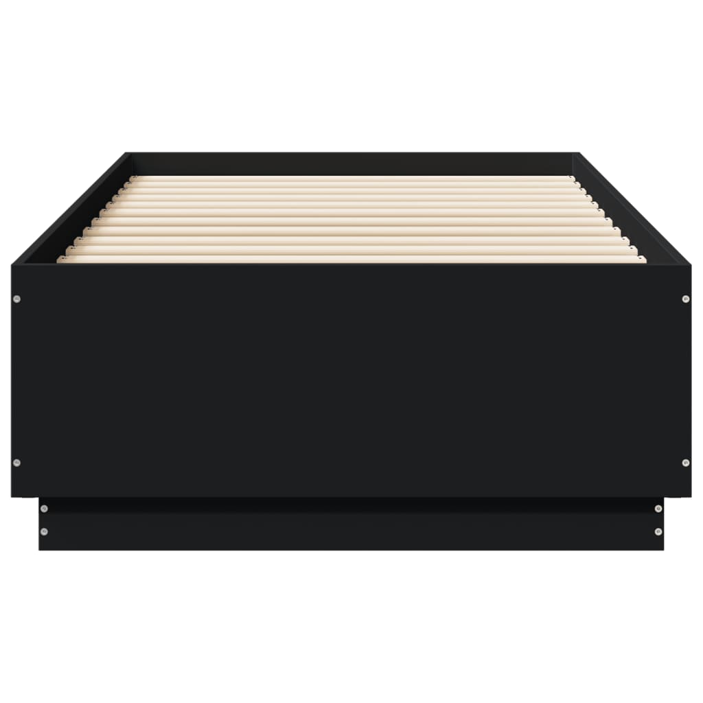 vidaXL Cadru de pat cu lumini LED, negru, 90x190 cm, lemn prelucrat