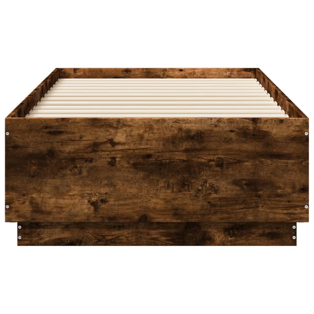 vidaXL Cadru de pat cu LED, stejar fumuriu, 90x190 cm, lemn prelucrat
