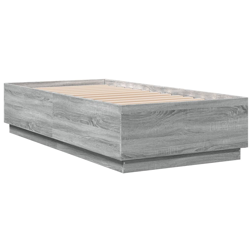vidaXL Cadru de pat cu LED, gri sonoma, 90x190 cm, lemn prelucrat