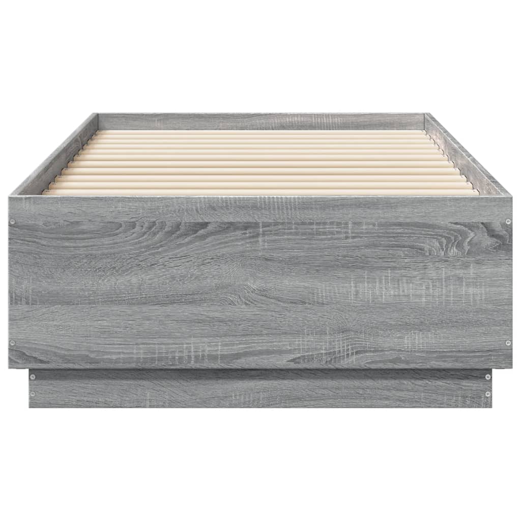 vidaXL Cadru de pat cu LED, gri sonoma, 90x190 cm, lemn prelucrat