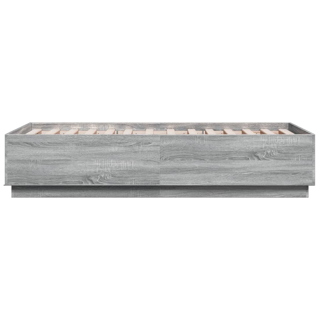 vidaXL Cadru de pat cu LED, gri sonoma, 90x190 cm, lemn prelucrat