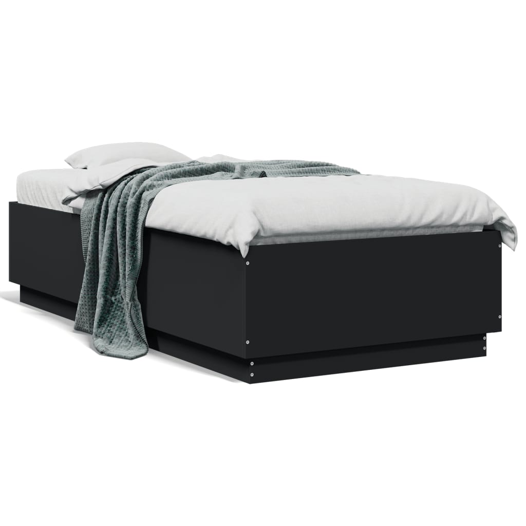 vidaXL Cadru de pat cu LED, negru, 75x190 cm, lemn prelucrat vidaXL Cadru de pat cu LED, negru, 75x190 cm, lemn prelucrat