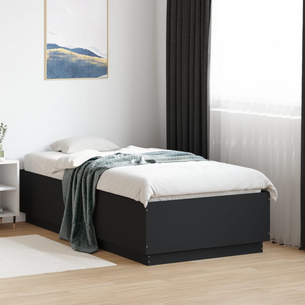 vidaXL Cadru de pat cu LED, negru, 75x190 cm, lemn prelucrat vidaXL Cadru de pat cu LED, negru, 75x190 cm, lemn prelucrat