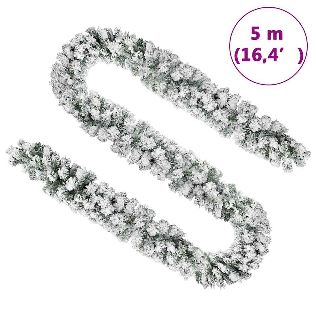 vidaXL Ghirlandă de Crăciun cu zăpadă, verde, 5 m, PVC