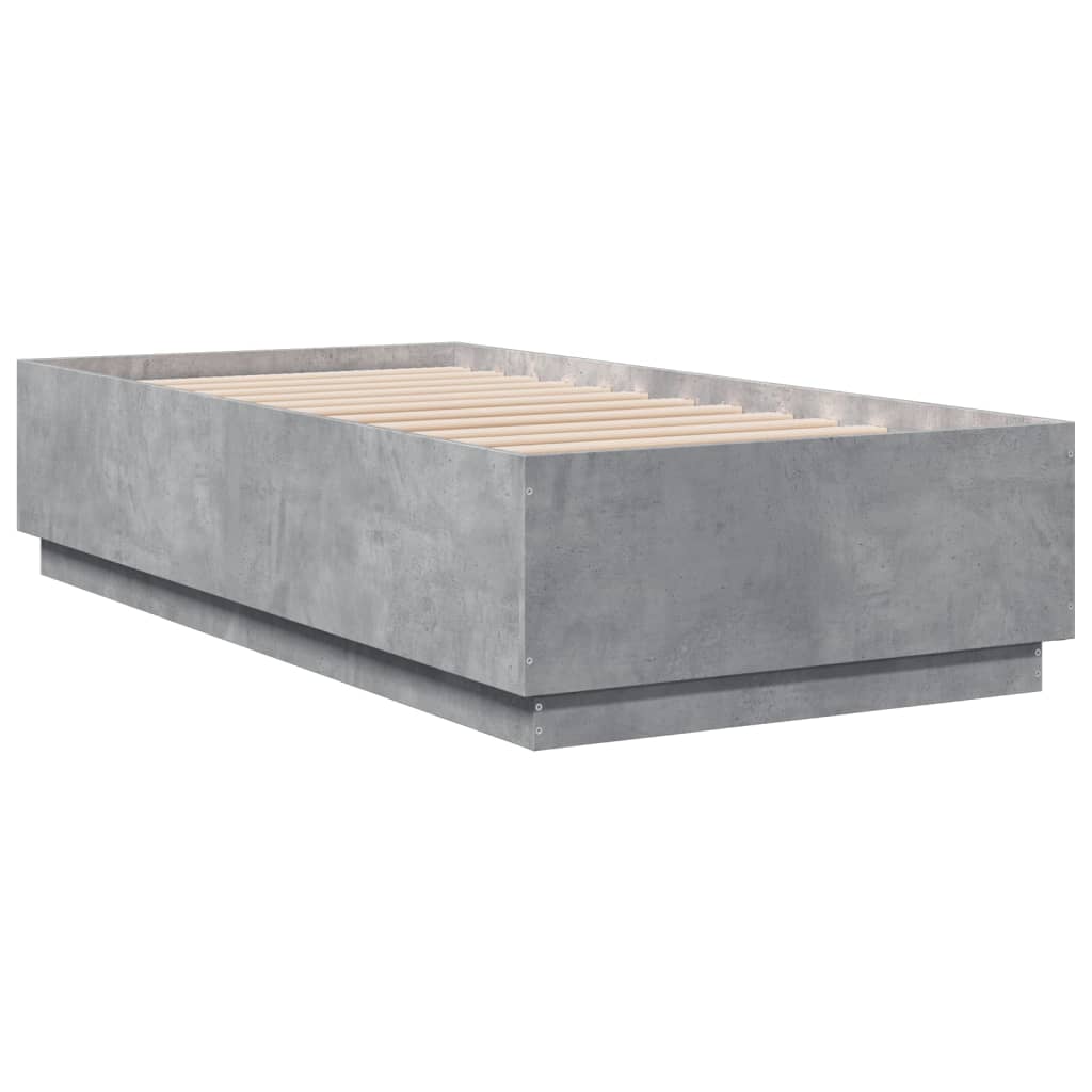 vidaXL Cadru de pat cu LED, gri beton, 75x190 cm, lemn prelucrat