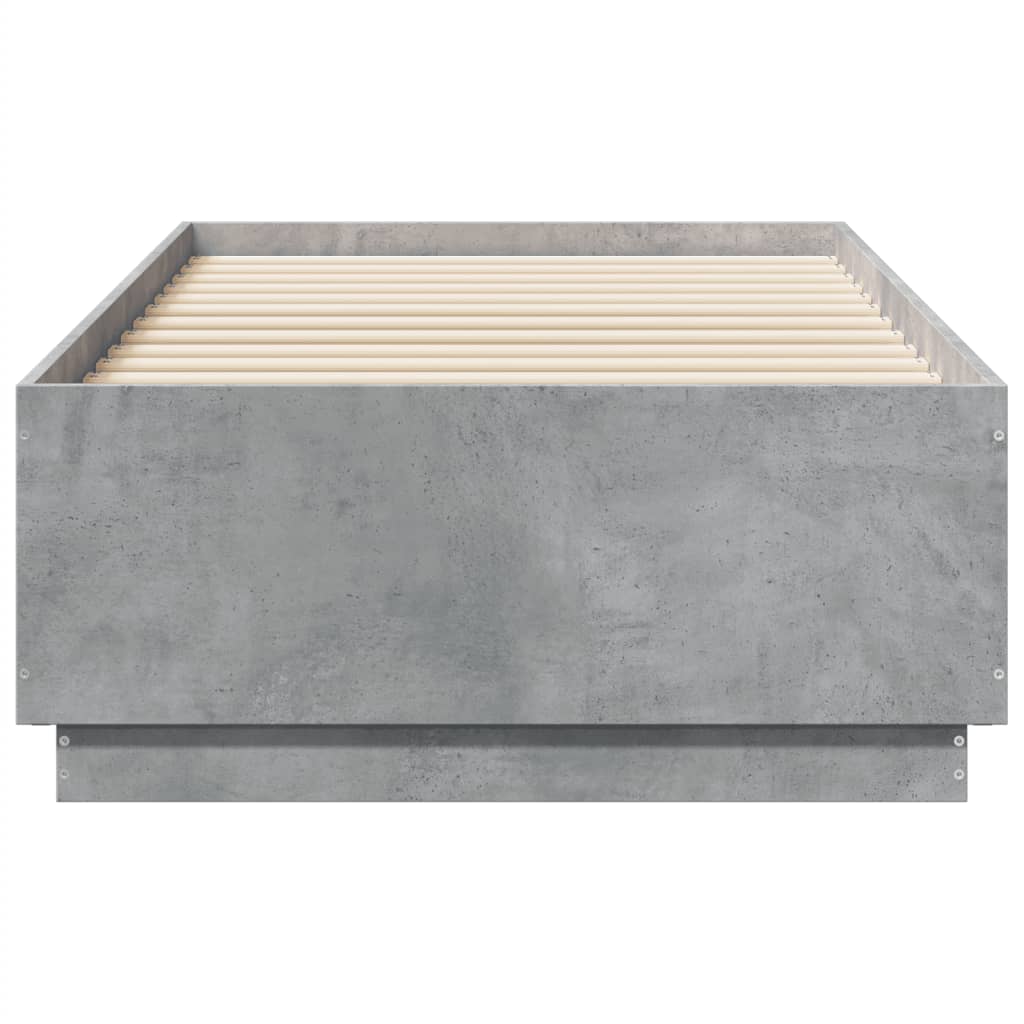 vidaXL Cadru de pat cu LED, gri beton, 75x190 cm, lemn prelucrat