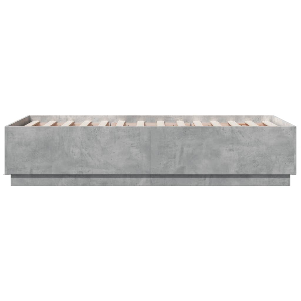 vidaXL Cadru de pat cu LED, gri beton, 75x190 cm, lemn prelucrat