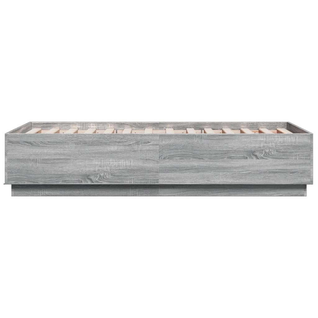 vidaXL Cadru de pat cu LED gri sonoma 75x190 cm lemn prelucrat