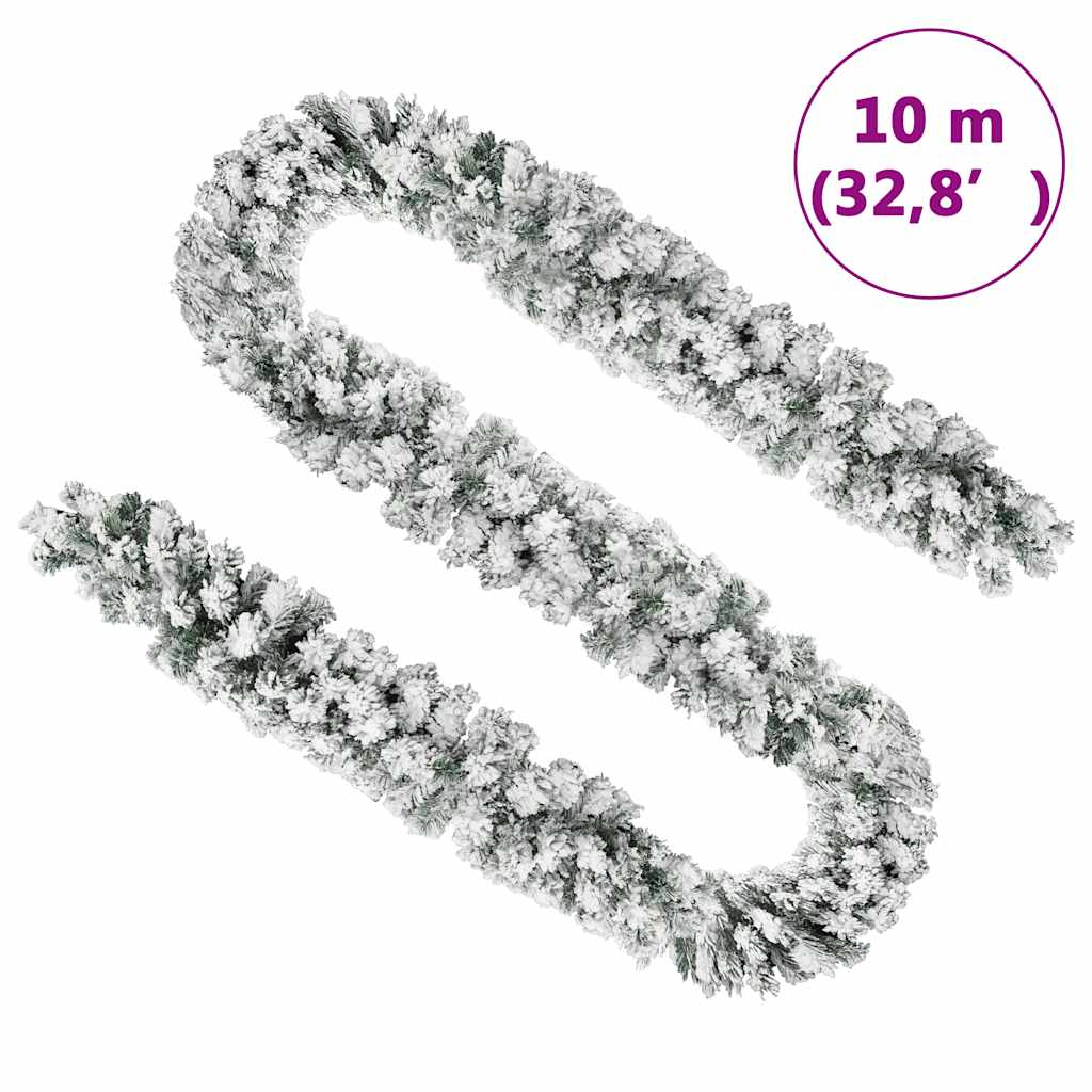 vidaXL Ghirlandă de Crăciun cu zăpadă, verde, 10 m, PVC