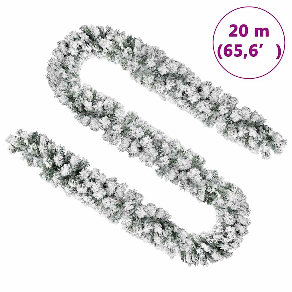 vidaXL Ghirlandă de Crăciun cu zăpadă, verde, 20 m, PVC