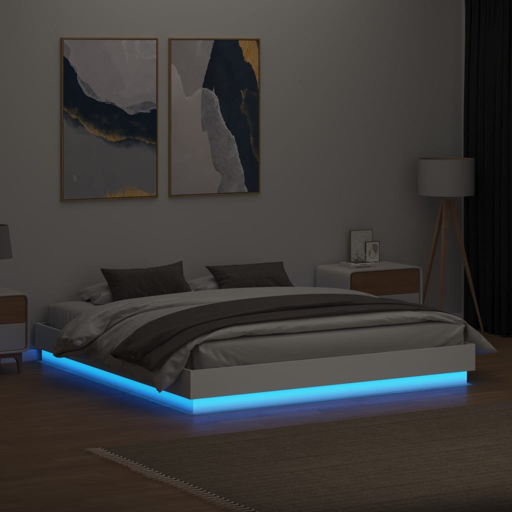 vidaXL Cadru de pat cu lumini LED, alb, 200x200 cm vidaXL Cadru de pat cu lumini LED, alb, 200x200 cm