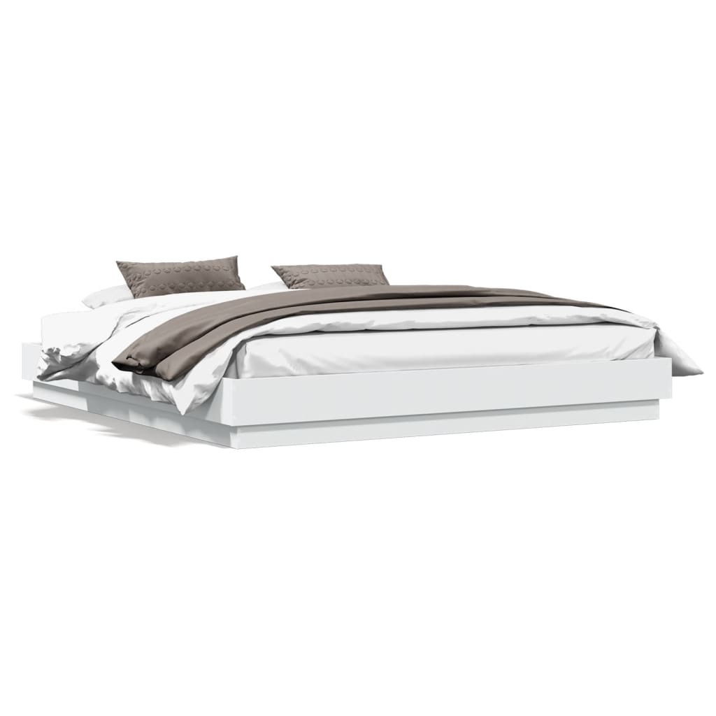 vidaXL Cadru de pat cu lumini LED, alb, 200x200 cm vidaXL Cadru de pat cu lumini LED, alb, 200x200 cm