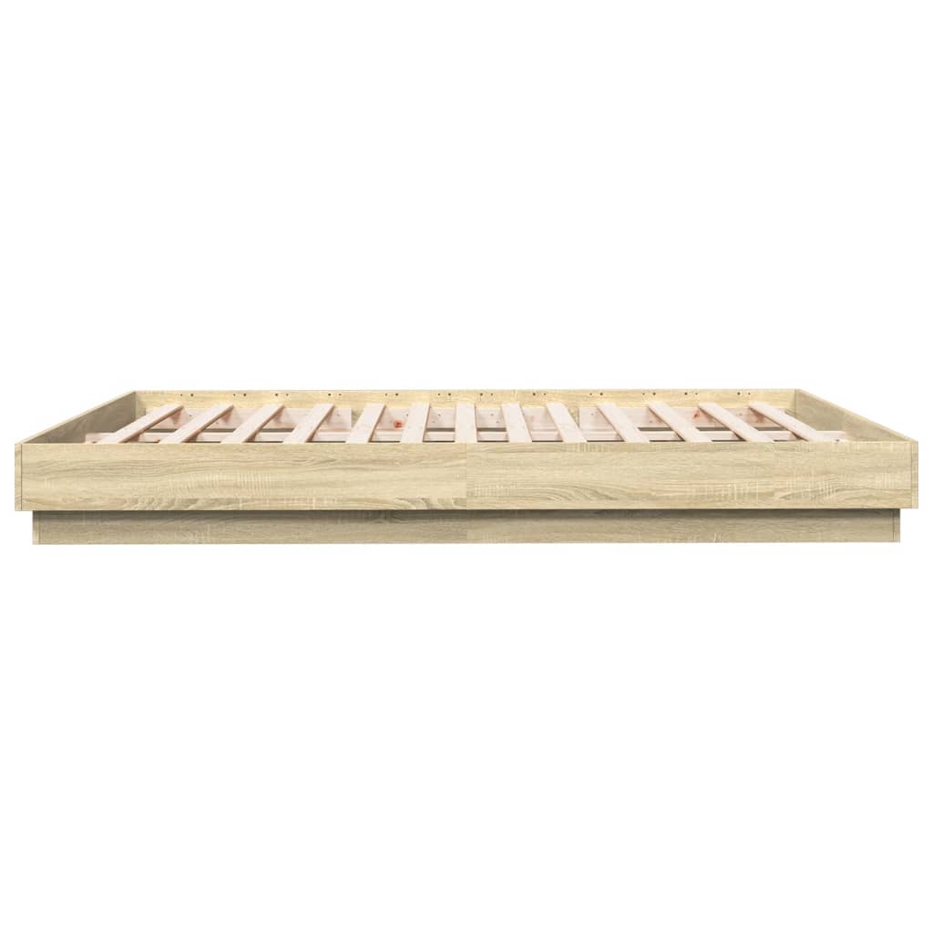 vidaXL Cadru de pat cu lumini LED, stejar sonoma, 200x200 cm