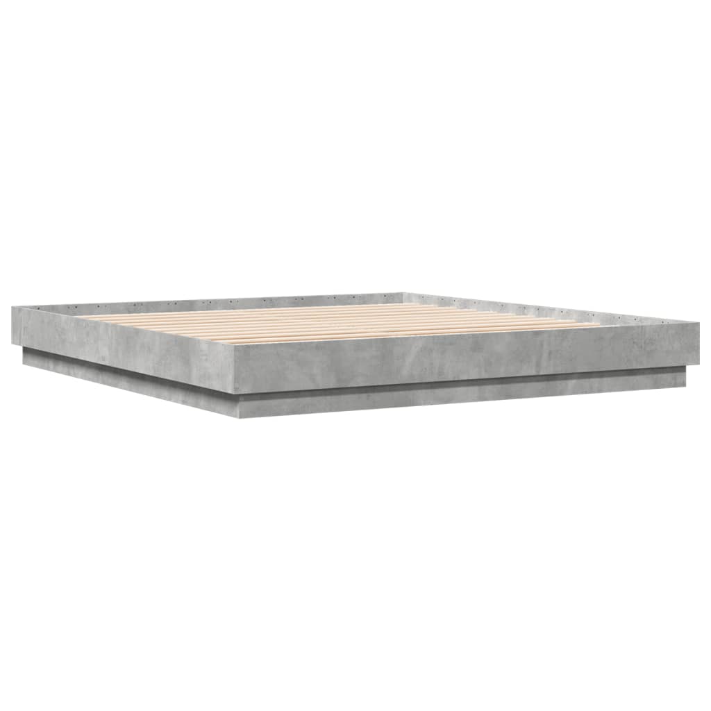 vidaXL Cadru de pat cu lumini LED, gri beton, 200x200 cm