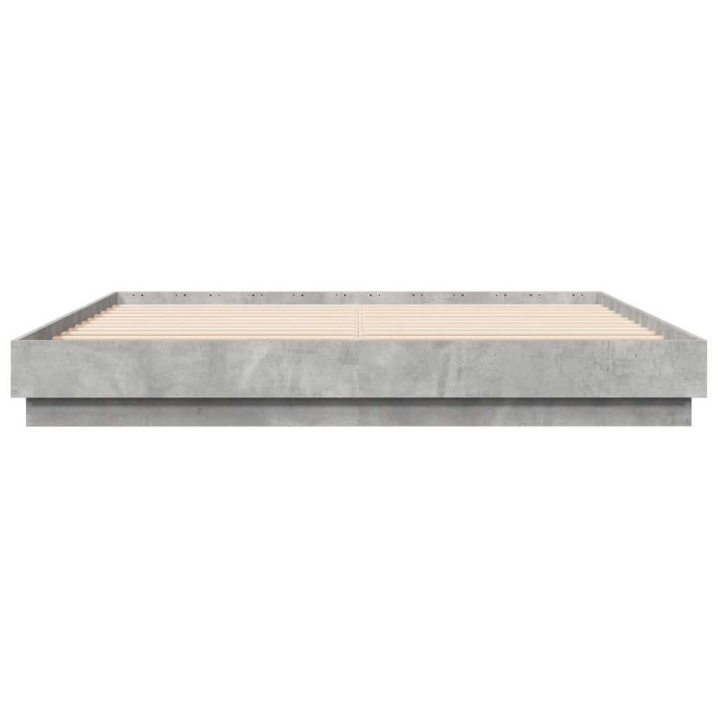 vidaXL Cadru de pat cu lumini LED, gri beton, 200x200 cm