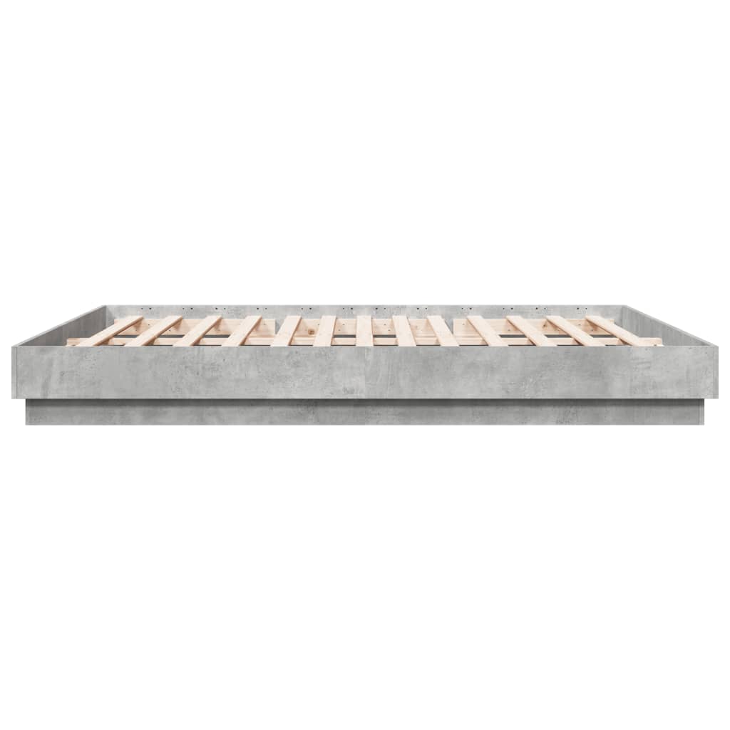 vidaXL Cadru de pat cu lumini LED, gri beton, 200x200 cm