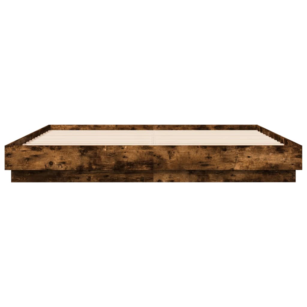 vidaXL Cadru de pat cu lumini LED, stejar fumuriu, 200x200 cm vidaXL Cadru de pat cu lumini LED, stejar fumuriu, 200x200 cm