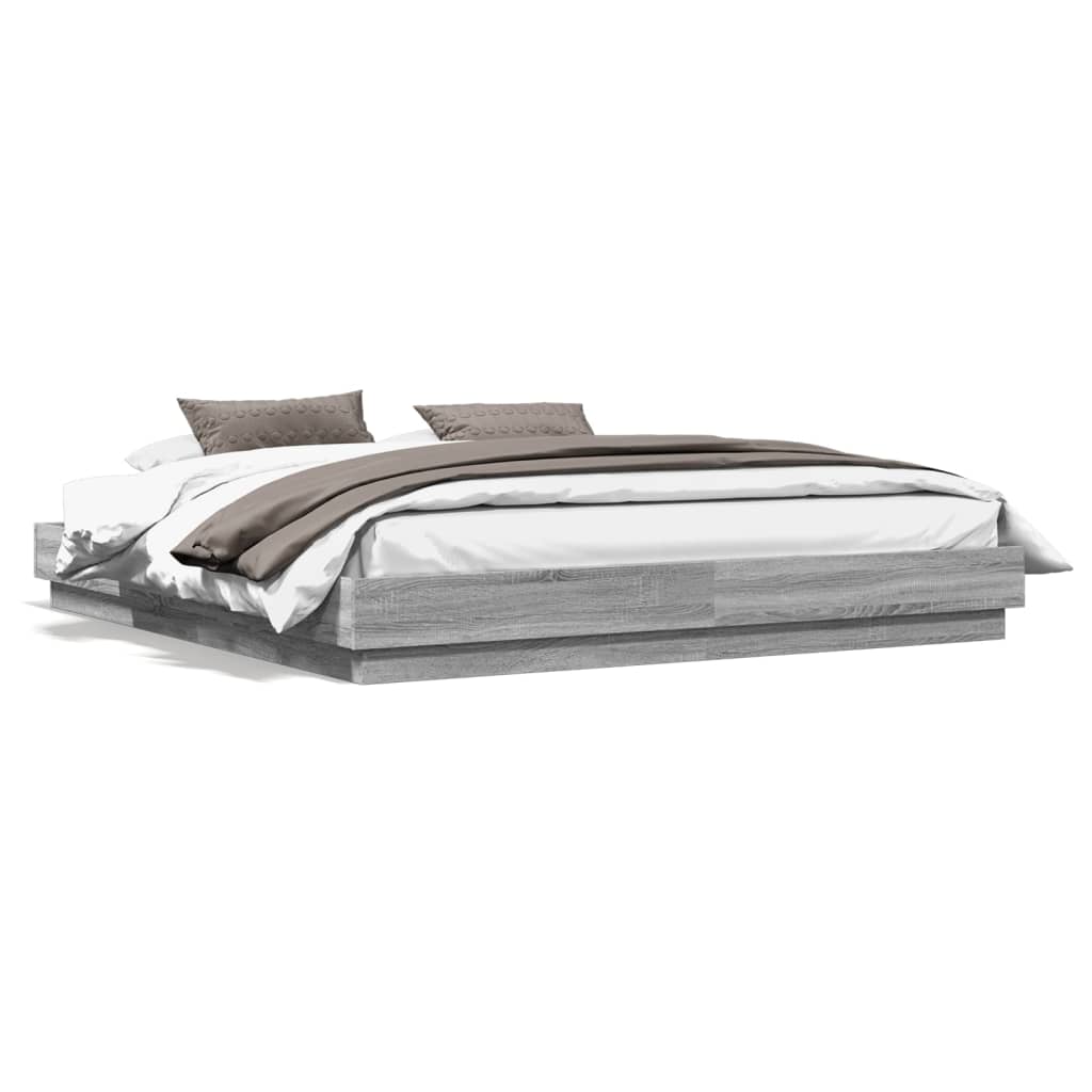 vidaXL Cadru de pat cu lumini LED, gri sonoma, 200x200 cm