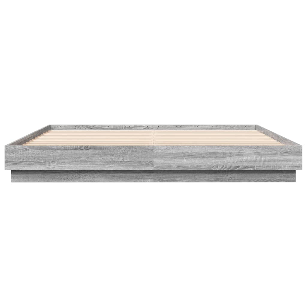 vidaXL Cadru de pat cu lumini LED, gri sonoma, 200x200 cm