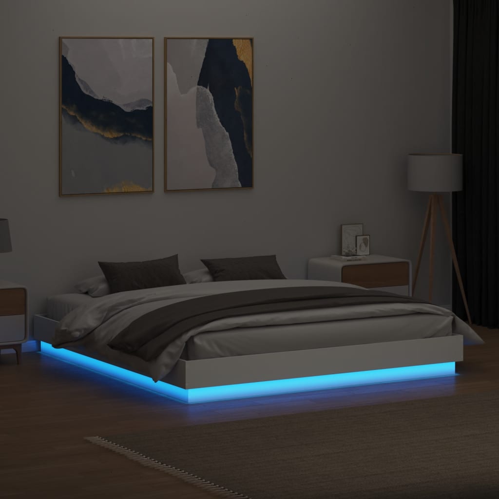 vidaXL Cadru de pat cu lumini LED, alb, 180x200 cm