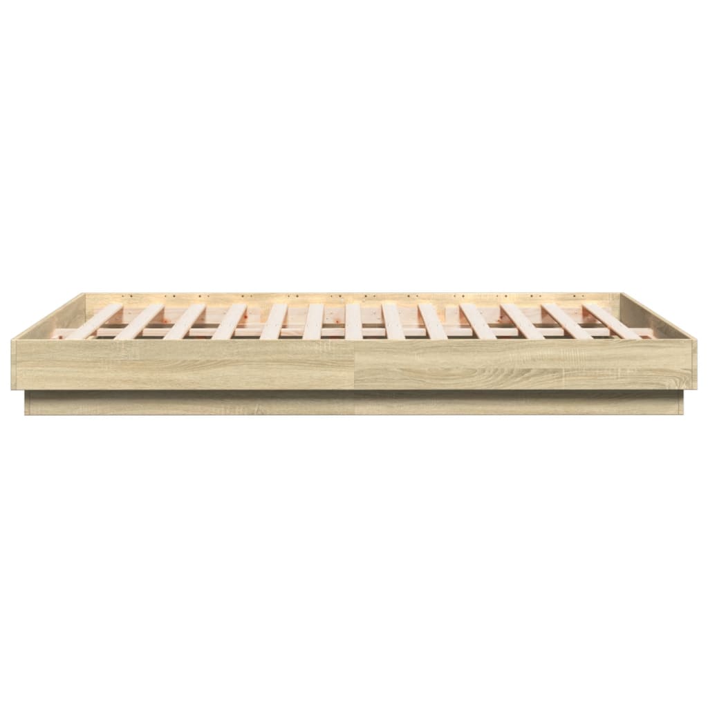 vidaXL Cadru de pat cu lumini LED, stejar sonoma, 160x200 cm