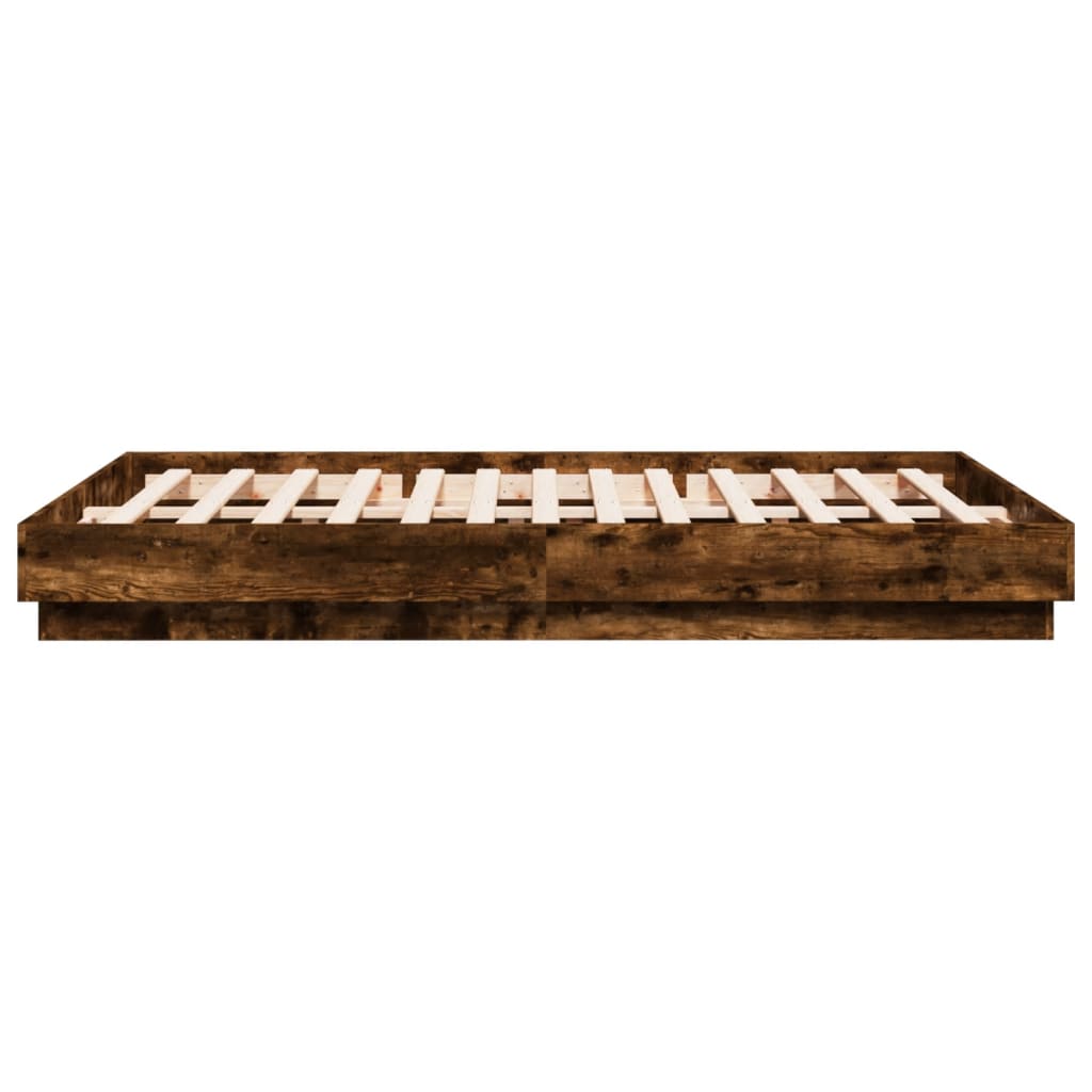 vidaXL Cadru de pat cu lumini LED, stejar fumuriu, 160x200 cm vidaXL Cadru de pat cu lumini LED, stejar fumuriu, 160x200 cm