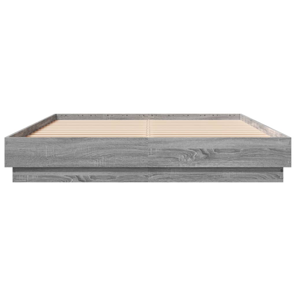 vidaXL Cadru de pat cu lumini LED, gri sonoma, 160x200 cm